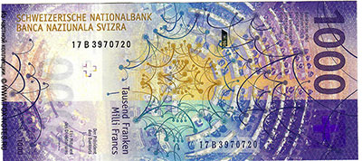 Schweizerische Nationalbank - Banque nationale suisse - Banca nazionale svizzera 1000 Franken 2017