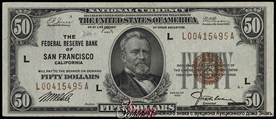 Federal Reserve Bank of San Francisco, California National Currency � Federal Reserve Bank Notes 50 dollars. Series of 1929.