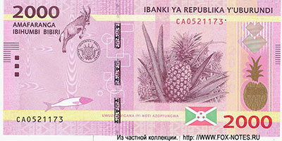 Banque de la R&eacute;publique du Burundi - Ibanki ya Republika y'uBurundi - Note 2000 Francs 2015.