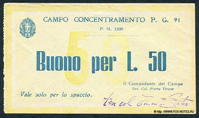 CAMPO CONCENTRAMENTO P. G. 91 / Buono per L. 50