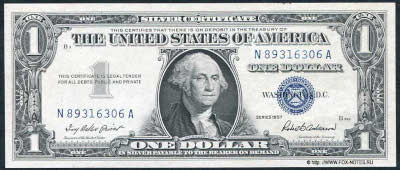 United States. Treasurer United States. Silver Certificates 1 Dollar. SERIES OF 1957. 