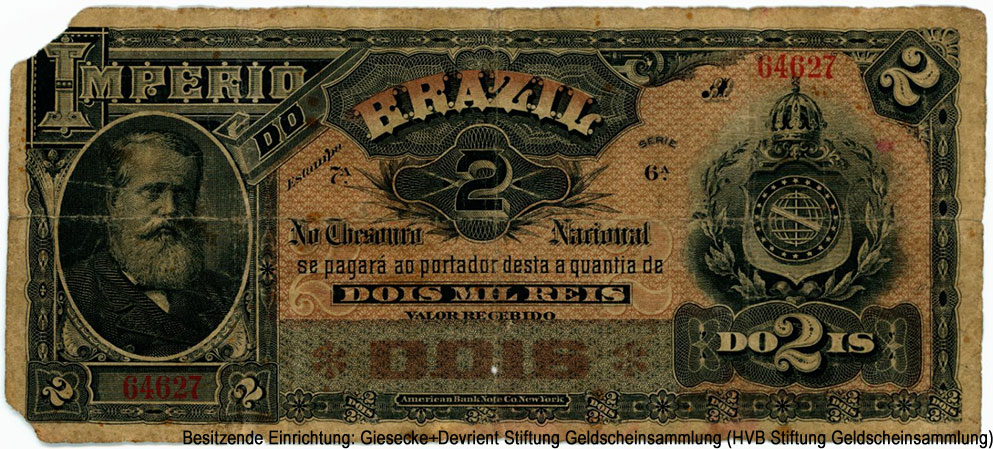 Imperio do Brasil (Tesouro Nacional) 2 Mil Reis 1885 7a ESTAMPA