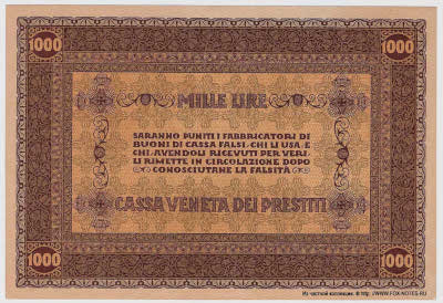 Cassa Veneta dei Prestiti. Buono di cassa 1000 Lire 2 Gennaio 1918.