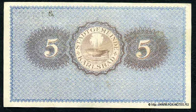 Stadtgemeinde Karlsbad Gutschein &uuml;ber 5 kronen 1918