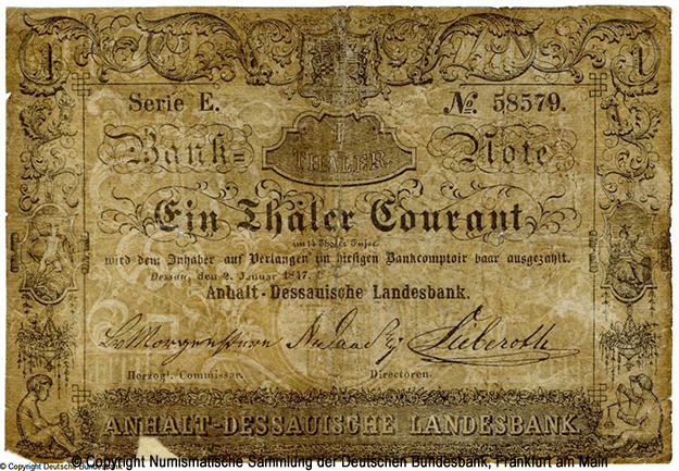 Anhalt-Dessauische Landesbank 1 Thaler Courant 1847