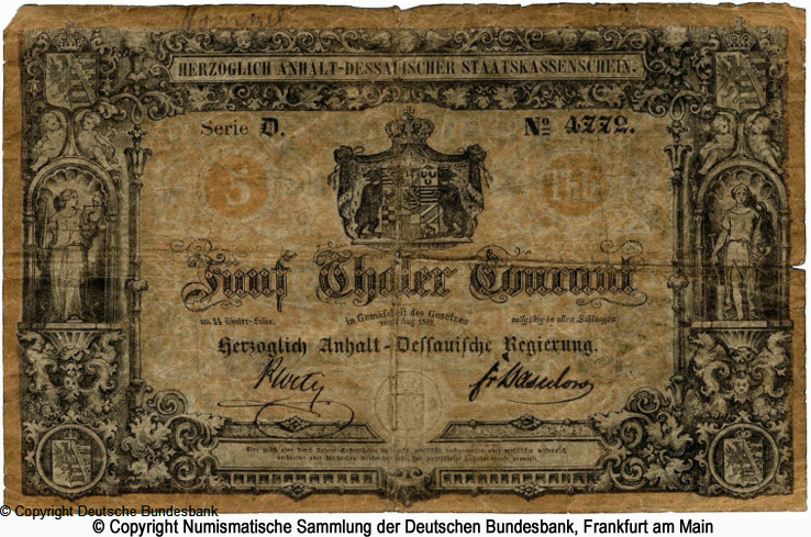 Herzoglich Anhalt-Dessauische Regierung 5 Thaler 1849