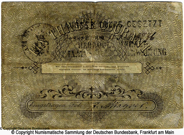 Herzoglich Anhalt-Cöthensche Staatsschulden-Commission Kassenschein 1 Thaler 1848