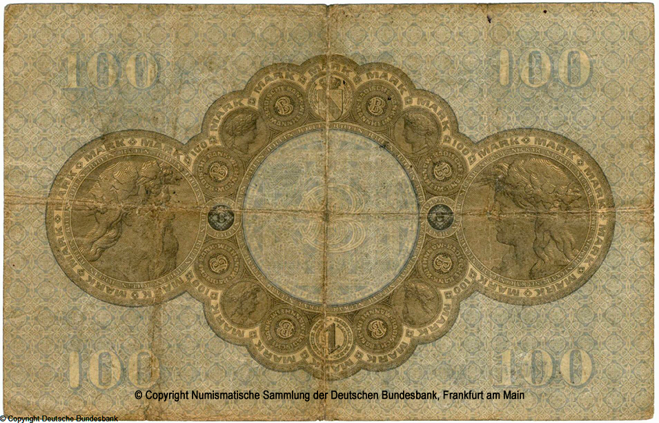 Badische Bank Bankschein. 100 Mark. 1890.