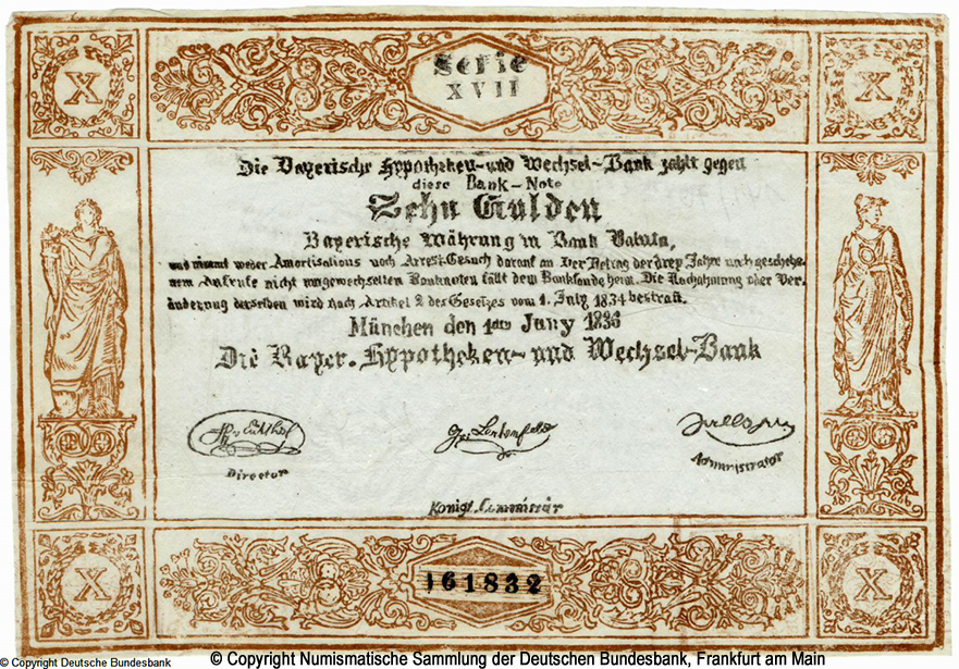 Bayerische Hypotheken- und Wechselbank 10 Gulden 1836 Fälschung