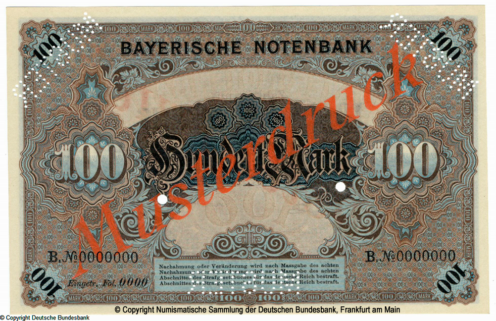 Bayerische Banknote. 100 Mark 1900. MUSTER