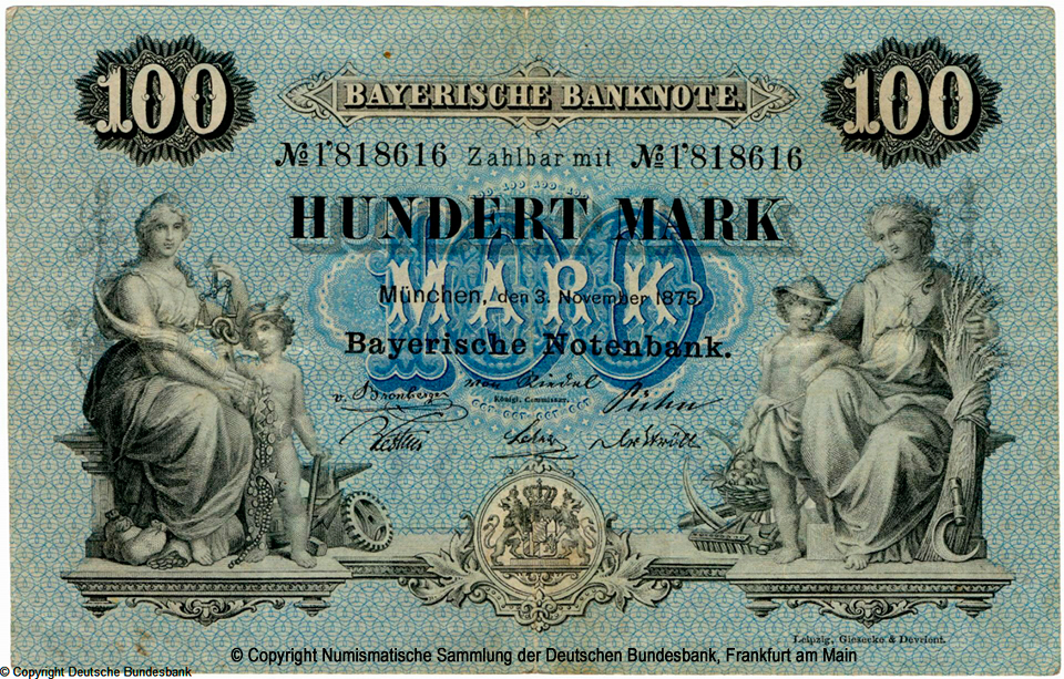 Bayerische Notenbank. Bayerische Banknote. 100 Mark. 3. November 1875.