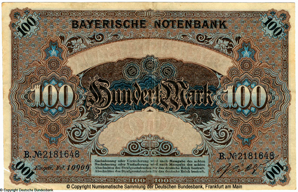 Bayerische Banknote. 100 Mark. 1900.