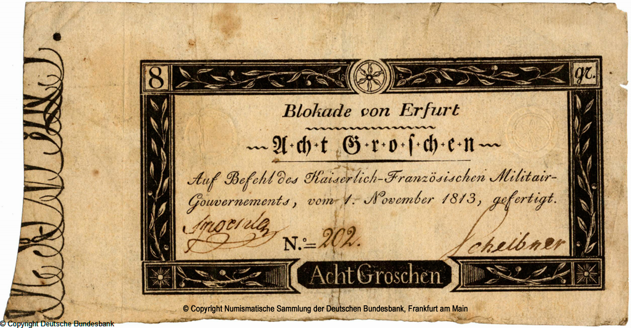 Blokade von Erfurt. Kaiserlich-Französisches Militair-Gouvernement 8 Groschen 1813