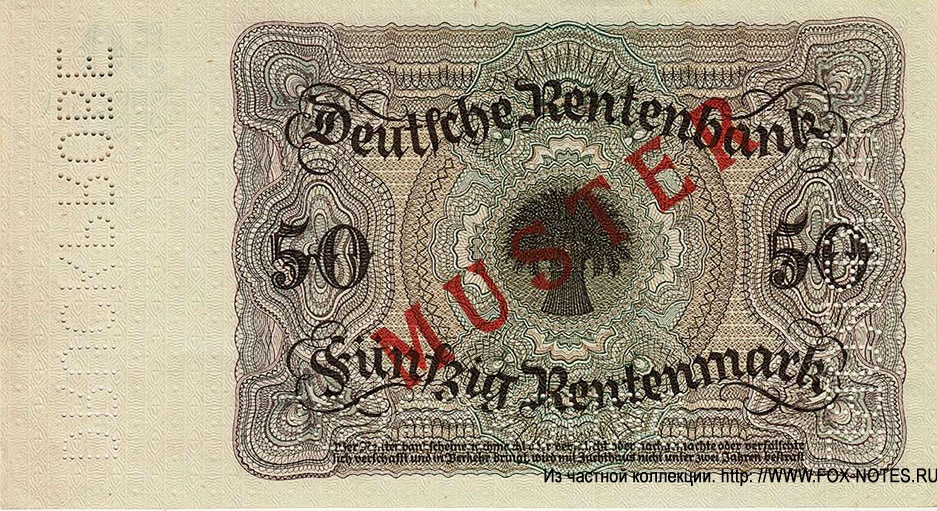 Deutschen Rentenbank. Rentenbankschein. 50 Rentenmark. 20. März 1925. 