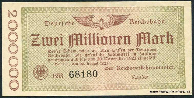 Reichsverkehrsministerium Berlin 20000000 Mark 1923