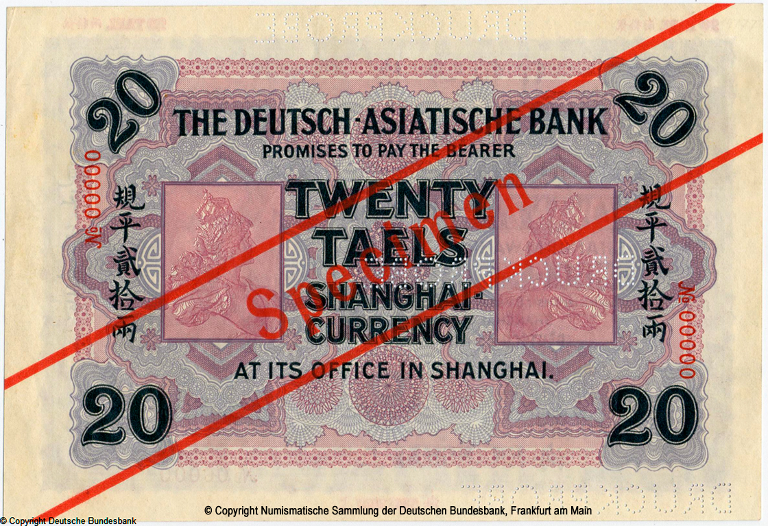 Deutsch-Asiatische Bank Banknote. 20 Tael. 1907.