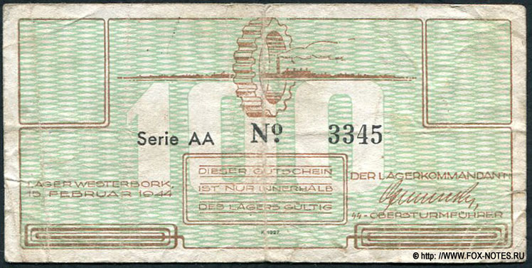 Judendurchgangslager Westerbork 100 Cent 1944