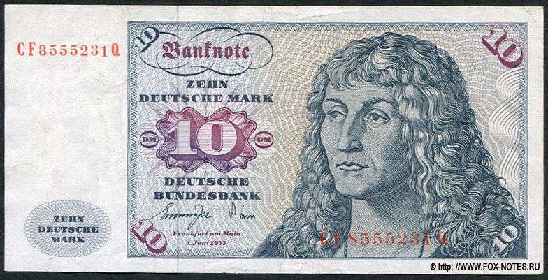Deutsche Bundesbank Banknote Serie BBK I (Gemäldeserie) - 10 deutsche mark 1977