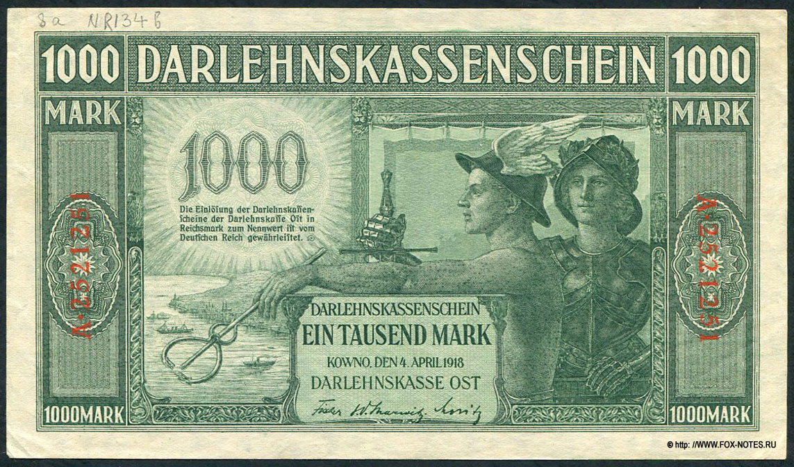 Darlehnskassenschein. 1000 Mark. 4. April 1918. 