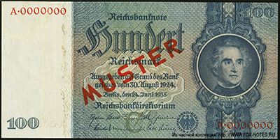 Reichsbank. Reichsbanknote. 100 Reichsmark. 24. Juni 1935. Muster.
