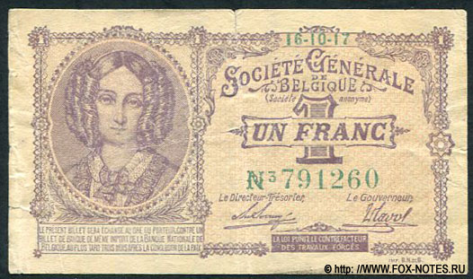 Billet Société générale de Belgique 1 franc 1917