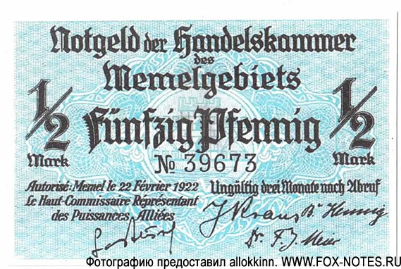 Notgeld der Handelskammer des Memelgebiets.  1922 