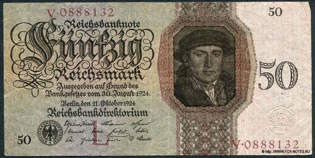 Reichsbank. Reichsbanknote. 50 Reichsmark. 11. Oktober 1924. Udr.-Bst. L