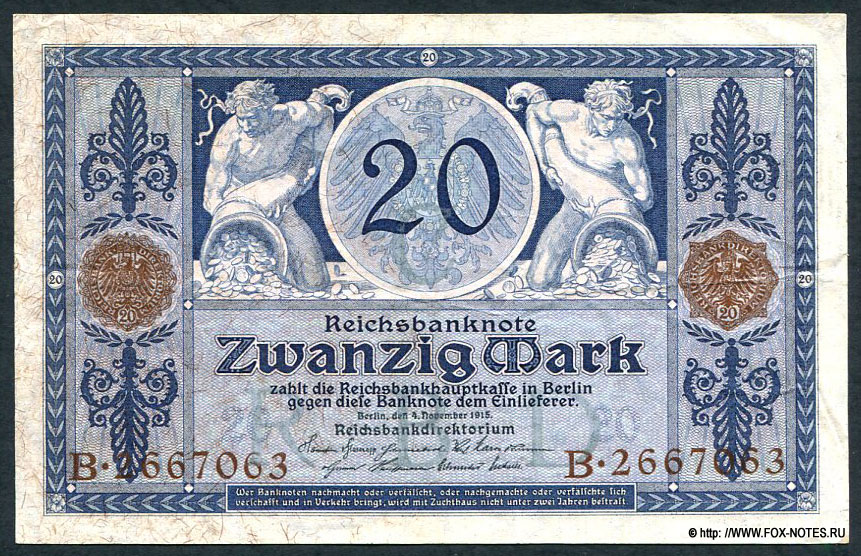 Reichsbanknote. 20 Mark. 4. November 1915.