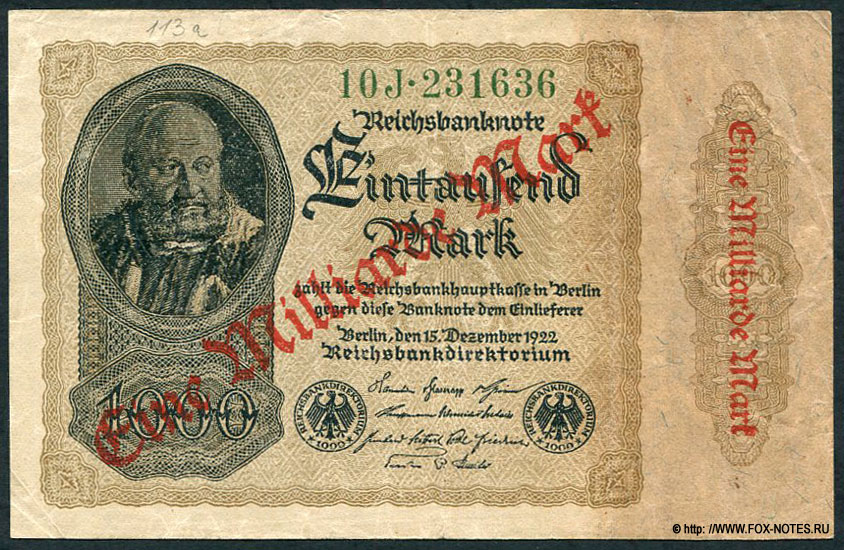 Reichsbank. Reichsbanknote. 1 Milliarde Mark. 1. September 1923. (  1   1923)