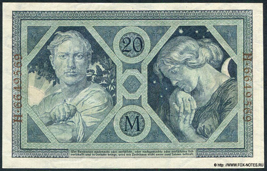 Reichsbanknote. 20 Mark. 4. November 1915. Udr.-Bst. O.