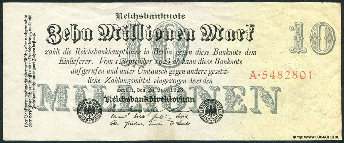 Reichsbank. Reichsbanknote. 10000000 Mark. 25. Juli 1923.