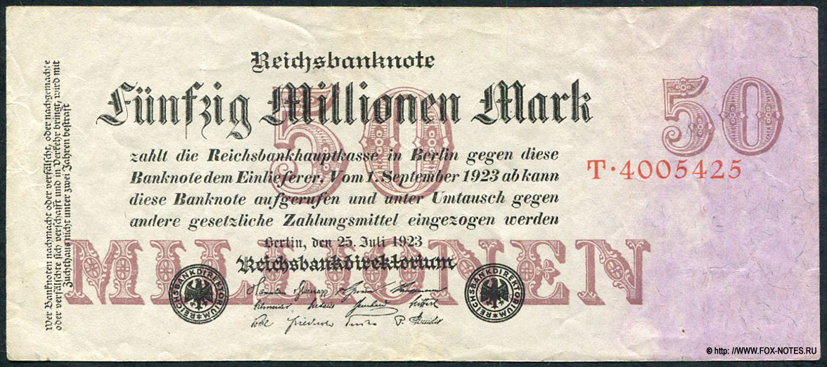 Reichsbank. Reichsbanknote. 50000000 Mark. 25. Juli 1923.