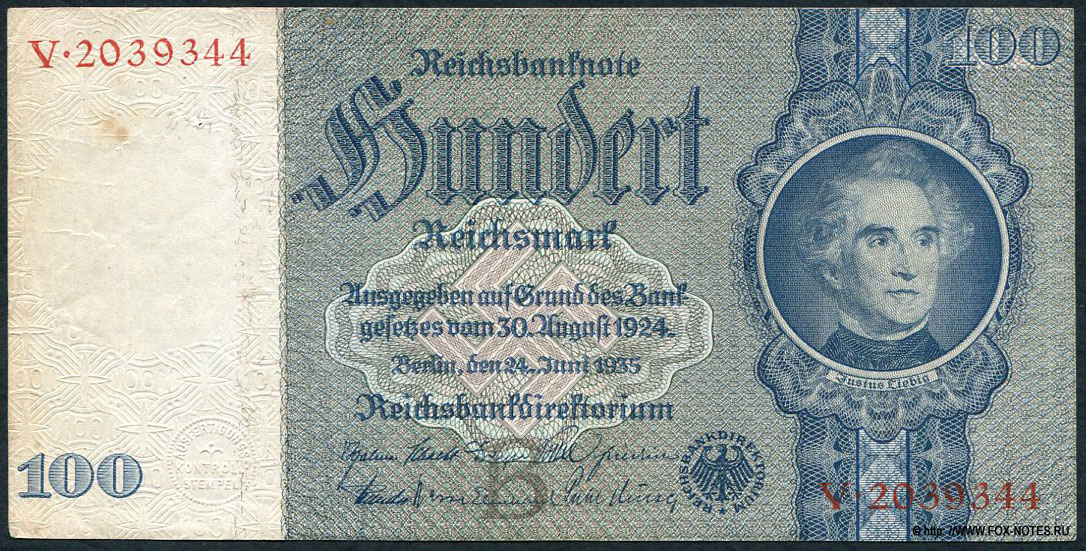 Reichsbank. Reichsbanknote. 100 Reichsmark. 24. Juni 1935.