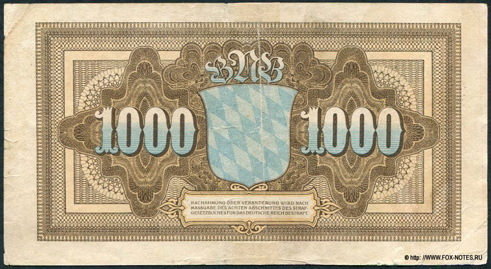 Bayerische Notenbank Bayerische Banknote 1000 Mark. 1. Oktober 1922.