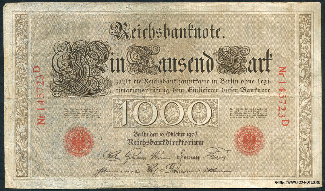 Reichsbanknote. 1000 Mark. 10. Oktober 1903.