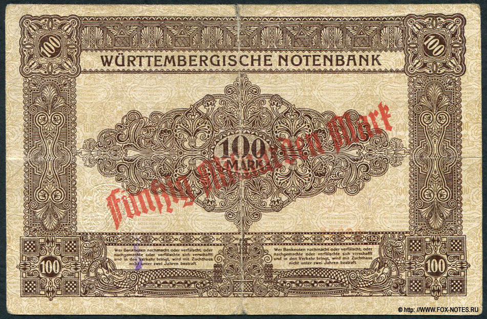 Württembergische Notenbank 50 Milliarden Mark 1923