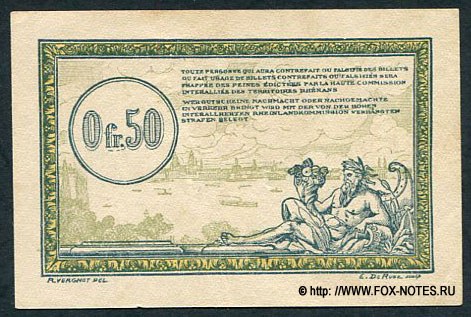 Французская Республика. Rheinland (Рейнланд). Regie des Chemins de fer des Territories Occupes. Bon 0,50 fr. 1923.