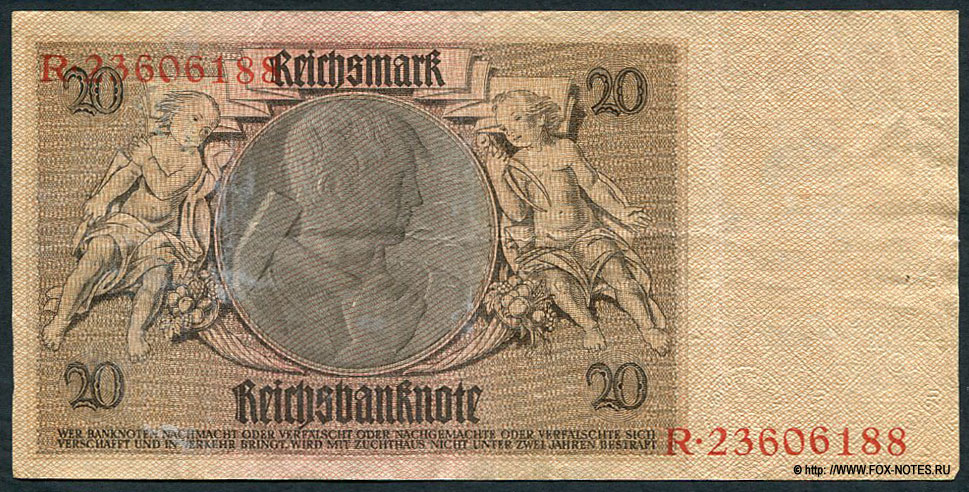 Reichsbank. Reichsbanknote. 20 Reichsmark. 22. Januar 1929. Udr.-Bst. D