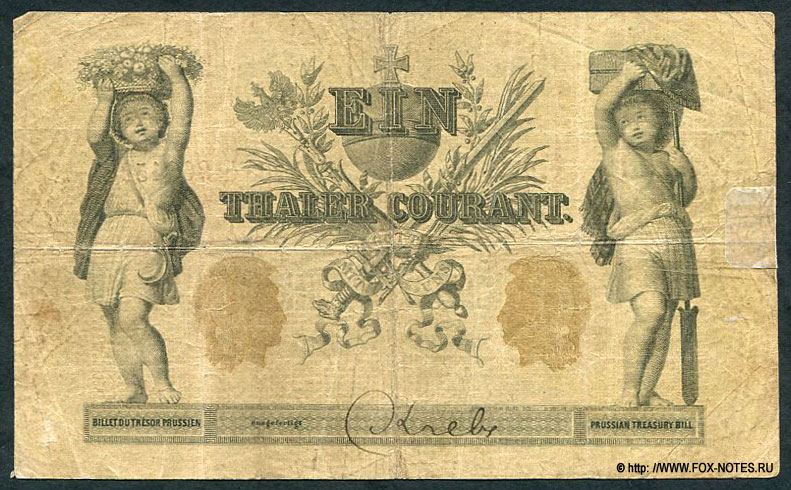 Königreich Preußen. Hauptverwaltung der Staatsschulden. Kassenanweisung. 1 Thaler Courant. 13. Februar 1861.