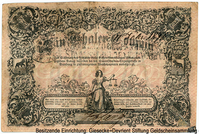 Herzoglich Anhaltische Staatsministerium 1 Thaler Courant 1850