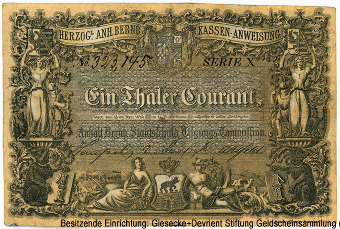 Herzoglich Anhaltische Staatsministerium 1 Thaler Courant 1850