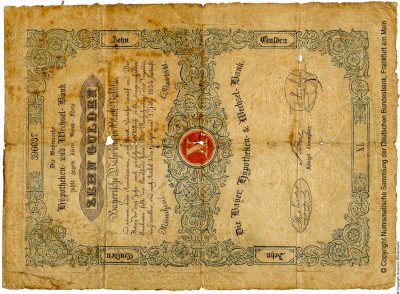 Bayerische Hypotheken und Wechsel-Bank München Banknote. 10 Gulden. 1. Mai 1841.