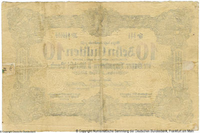 Bayerische Hypotheken und Wechsel-Bank München Banknote. 10 Gulden. 1. August 1857.