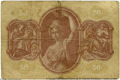 Königlich Bayerische Staatsschulden-Tilgungs-Commission Banknote. 50 Gulden Süddeutsche Währung. München. am 5. September 1866.