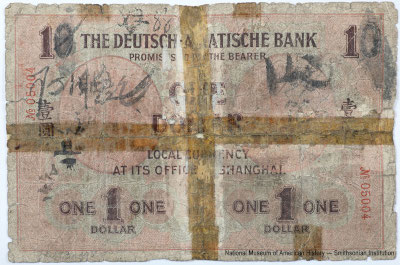 Deutsch-Asiatische Bank (行銀華德). Banknote über 1 Dollar. Shanghai, den 1. März 1907.