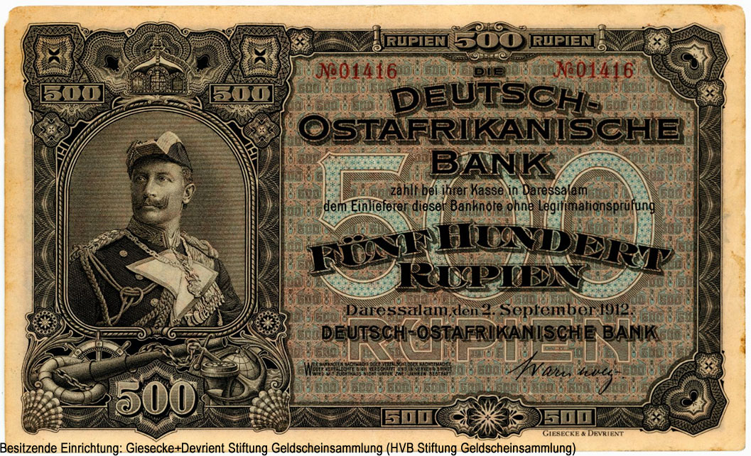 Deutsch-Ostafrikanische Bank. Banknote. 500 Rupien. 2. September 1912