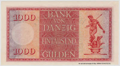 Bank von Danzig Noten 1000 Gulden. Danzig. Den 20. Februar 1924.