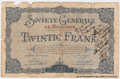 Société générale de Belgique 20 franc 1916