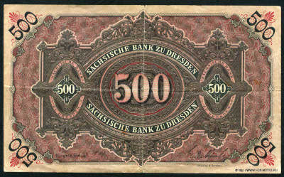 Sächsischen Bank zu Dresden Banknote 500 Mark. 2. Januar 1911.