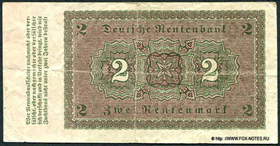 Deutschen Rentenbank. Rentenbankschein. 2 Rentenmark. 1. November 1923. 